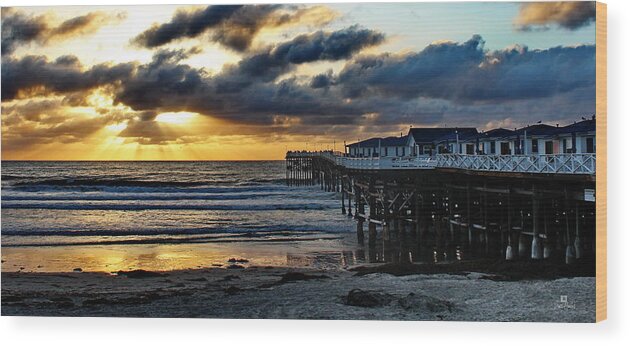 Pacific Beach Wood Print featuring the photograph Crystal Pier Sunset PB by Russ Harris