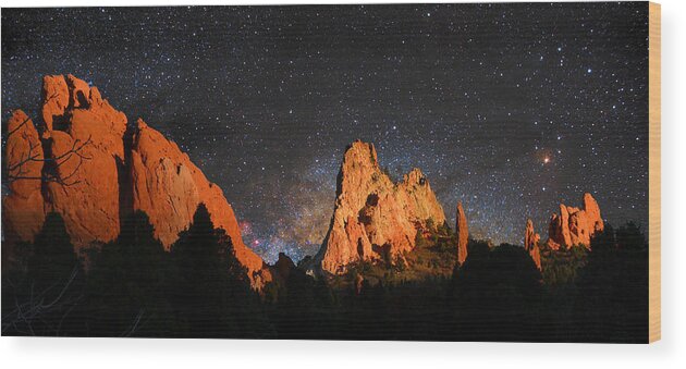 Garden Of The Gods With Milky Way Galaxy Wood Print By John Hoffman