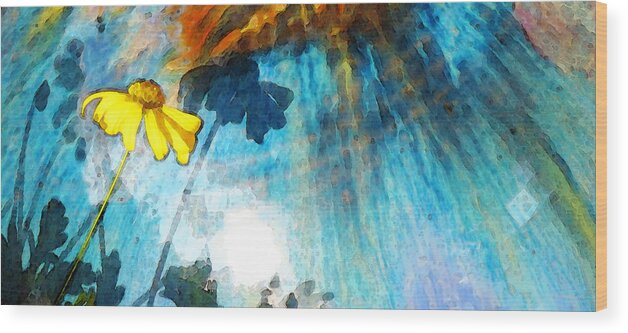 Flower Wood Print featuring the painting In My Shadow - Yellow Daisy Art Painting by Sharon Cummings