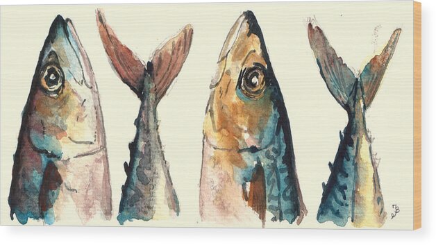 Horse Mackerel Wood Print featuring the painting Mackerel fishes by Juan Bosco