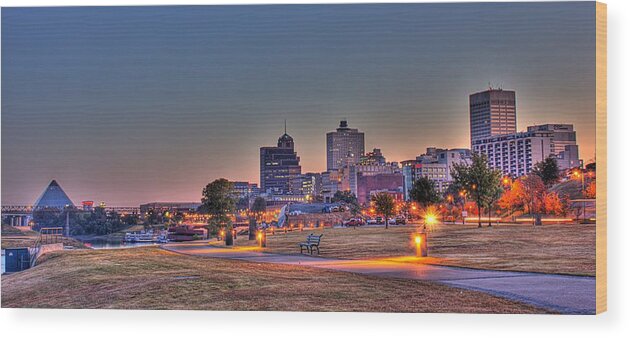 Memphis Wood Print featuring the photograph Cityscape - Skyline - Memphis at Dawn by Barry Jones