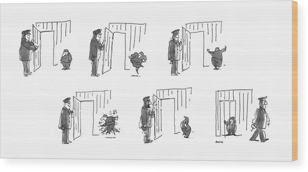 118707 Gbo George Booth (guard Lets Convict Out Of Cell Wood Print featuring the drawing New Yorker August 6th, 1979 by George Booth