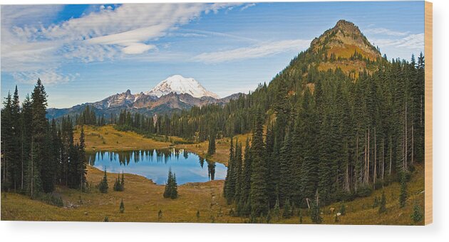 Tipsoo Lake Wood Print featuring the photograph Panorama of Tipsoo Lake in Mount Rainier National Park by Michael Russell