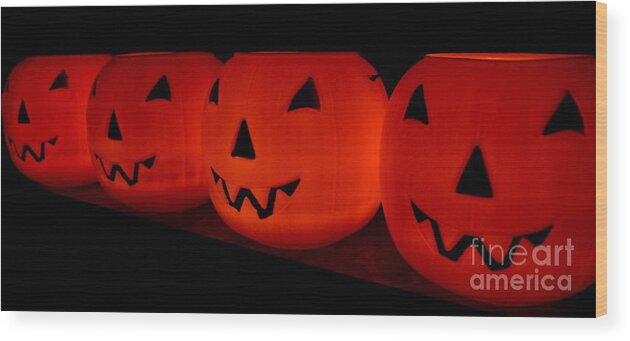 Agriculture Wood Print featuring the photograph Pumpkins Lined Up by Kerri Mortenson