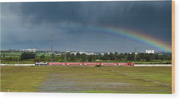 Grass Wood Print featuring the photograph Rainbow Train by Ilan Shacham