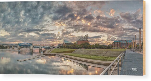 Chattanooga Wood Print featuring the photograph Riverfront Pier Sunrise by Steven Llorca