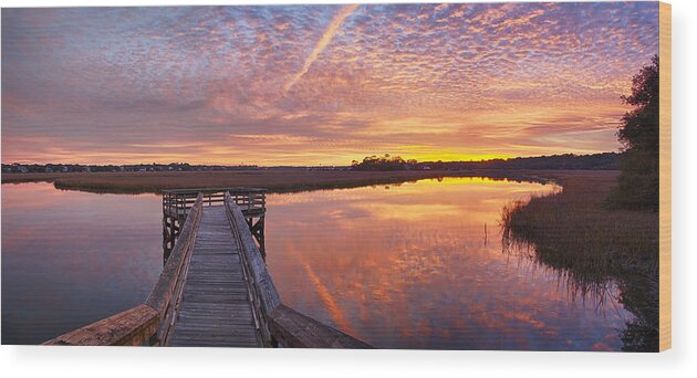 Scott Creek Wood Print featuring the photograph Scott Creek Sunset Panorama 04 by Jim Dollar