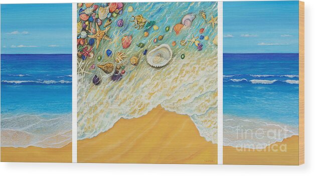 Sea Wood Print featuring the painting Serenity. Triptych by Yuliya Glavnaya