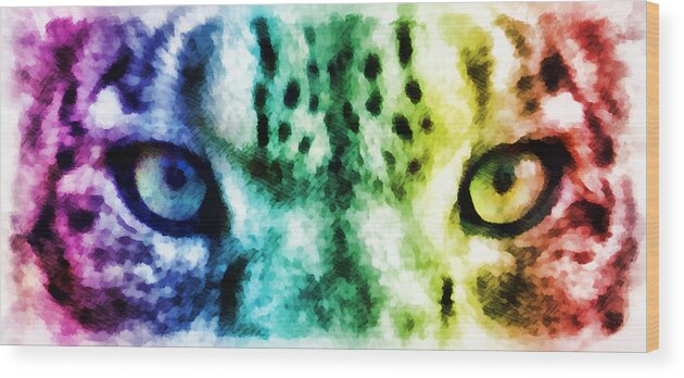 Eyes Wood Print featuring the mixed media Snow Leopard Eyes 2 by Angelina Tamez