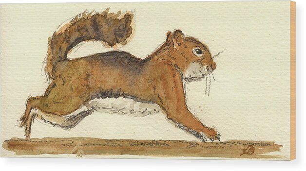 Squirrel Wood Print featuring the painting Squirrel by Juan Bosco