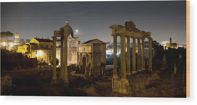 Forum Wood Print featuring the photograph The Forum Temples at Night by Weston Westmoreland