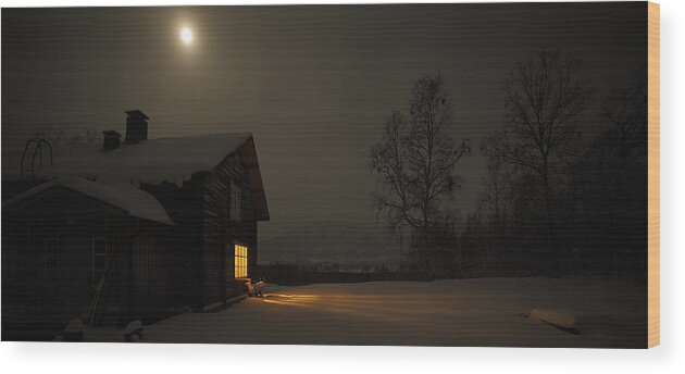 Moon Wood Print featuring the photograph The Moon and the Snowstorm by Pekka Sammallahti
