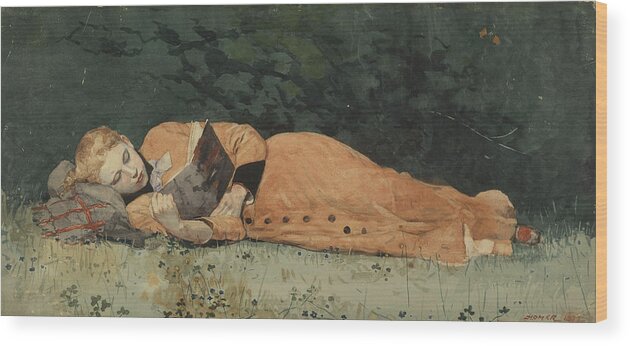 Winslow Homer Wood Print featuring the painting The New Novel by Celestial Images