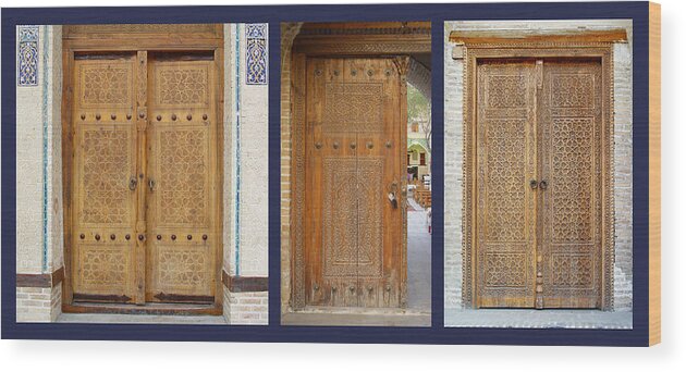 Central Asia Wood Print featuring the photograph Three Doors to Bukhara by Mamoun Sakkal