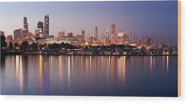 Lake Michigan Wood Print featuring the photograph Usa, Illinois, Chicago Skyline At Dusk by Tetra Images - Henryk Sadura