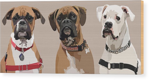 Boxer Wood Print featuring the digital art Three Boxers #3 by Kris Hackleman