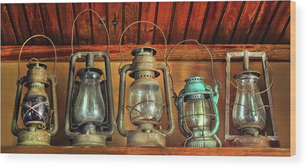 Antique Wood Print featuring the photograph Antique Kerosene Lamps by Dave Mills
