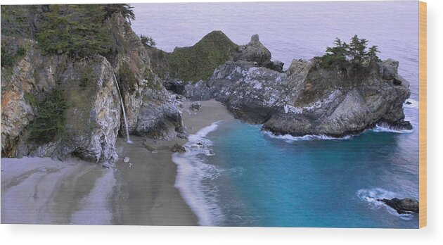 Mcway Falls Wood Print featuring the photograph McWay Falls Pamorama by Stephen Vecchiotti