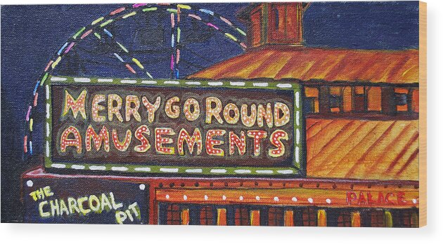 Asbury Park Wood Print featuring the painting Night Merry's by Patricia Arroyo