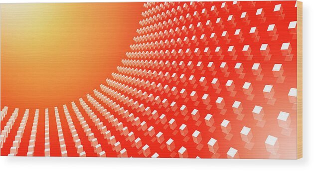 Horizontal Wood Print featuring the digital art Orange Abstract Cubes In A Curve by Ralf Hiemisch