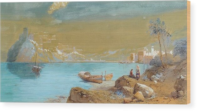 Thomas Charles Leeson Rowbotham (1823-1875) Wood Print featuring the painting Coastal Town by Thomas Charles