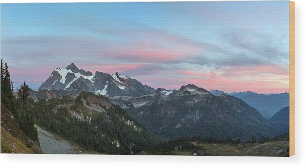 Mountains Wood Print featuring the photograph North Cascades Sunset Featuring Mount Shuksan #1 by Michael Russell