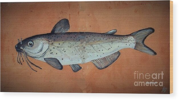 Fishing Sweetwater Fish Wood Print featuring the drawing Catfish #2 by Andrew Drozdowicz