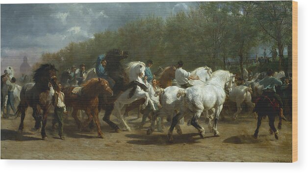 The Horse Fair Wood Print featuring the painting The Horse Fair #3 by MotionAge Designs