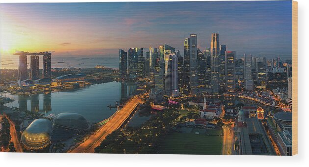 Singapore Wood Print featuring the photograph Cityscape of Singapore city #5 by Anek Suwannaphoom