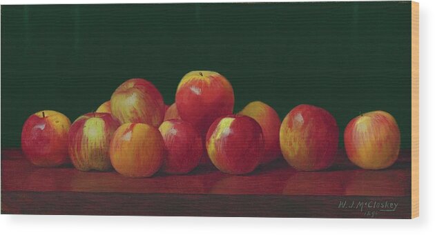 William J. Mccloskey - Apples On A Tabletop Wood Print featuring the painting Apples on a tabletop by MotionAge Designs