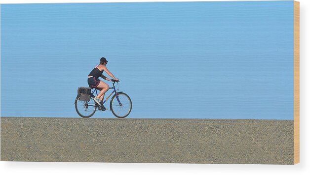 Bike Wood Print featuring the photograph Bike Rider on Levee by Josephine Buschman