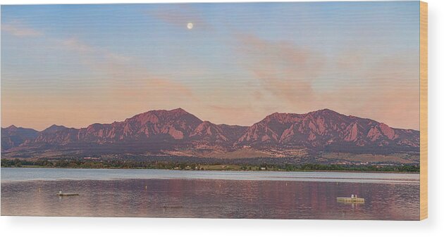 Colorado Wood Print featuring the photograph Blue Moon Front Range Boulder Sunrise Panorama by James BO Insogna