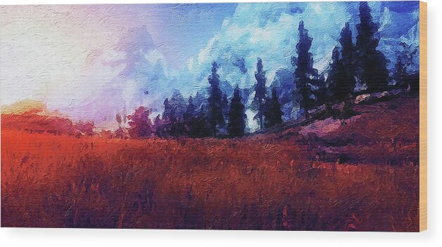 Impressive Natural Landscape Wood Print featuring the painting Bucolic Paradise - 07 by AM FineArtPrints