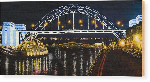 Black Wood Print featuring the painting City at Night by Svetlana Sewell