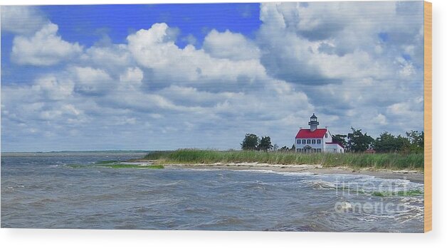East Point Lighthouse Wood Print featuring the photograph East Point Lighthouse at High Tide by Nancy Patterson