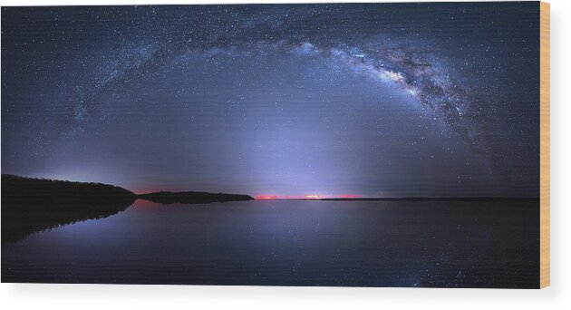 Milky Way Wood Print featuring the photograph Galactic Lake by Mark Andrew Thomas