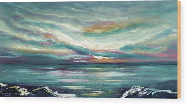 Sunset Wood Print featuring the painting Here I Stand - Panoramic Sunset by Gina De Gorna