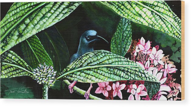 Bird Wood Print featuring the painting Hidden Honeycreeper by Thomas Hamm