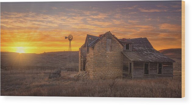 Kansas Wood Print featuring the photograph Homestead Sunrise by Darren White