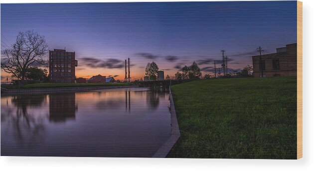 Sugar Land Wood Print featuring the photograph Imperial Sugar Factory Sunset Long Exposure Panorama by Micah Goff