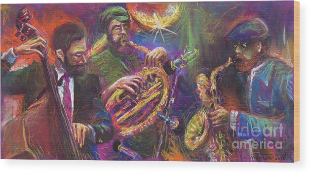 Jazz Wood Print featuring the painting Jazz Jazzband Trio by Yuriy Shevchuk
