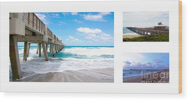 Beach Wood Print featuring the photograph Juno Beach Pier Florida Seascape Collage 1 by Ricardos Creations