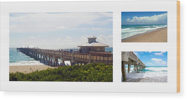 Beach Wood Print featuring the photograph Juno Beach Pier Florida Seascape Collage 7 by Ricardos Creations