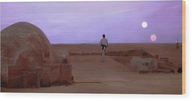 Tatooine Wood Print featuring the mixed media Luke Skywalker Tatooine Sunset by Mitch Boyce
