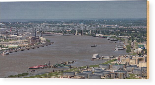 Mississippi River Wood Print featuring the photograph Miss River, Bridges, Ferries, Traffic by Gregory Daley MPSA