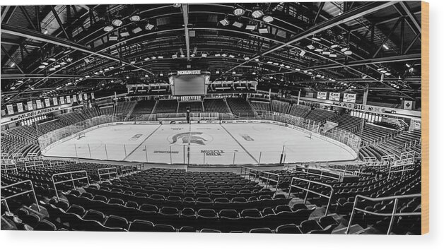 Michigan State Wood Print featuring the photograph Munn Ice Arena Black and White by John McGraw