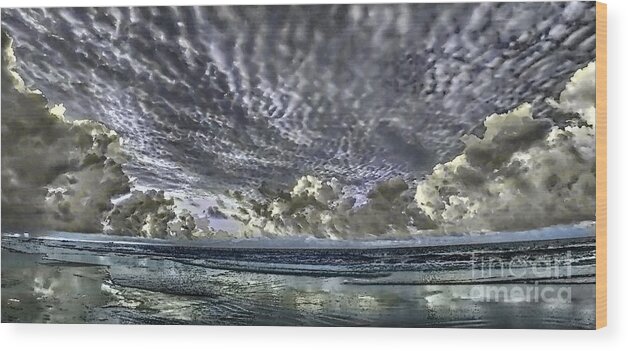 Sunrise Wood Print featuring the photograph Myrtle Beach Hand Tinted Panorama Sunrise by Jeff Breiman