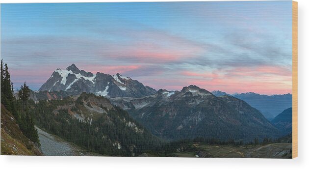Alpine Wood Print featuring the photograph North Cascades Sunset Featuring Mount Shuksan by Michael Russell