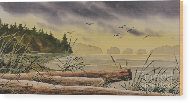 Olympic Wood Print featuring the painting Olympic Seashore Sunset by James Williamson