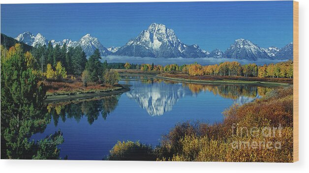 Dave Welling Wood Print featuring the photograph Panorama Oxbow Bend Grand Tetons National Park Wyoming by Dave Welling